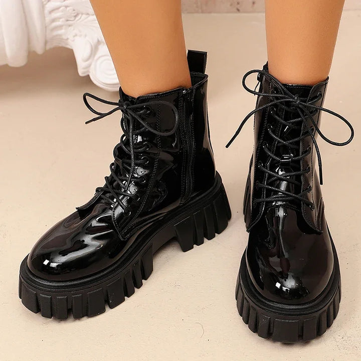 Women's Waterproof Combat Boots - Astrid in Black – pair view