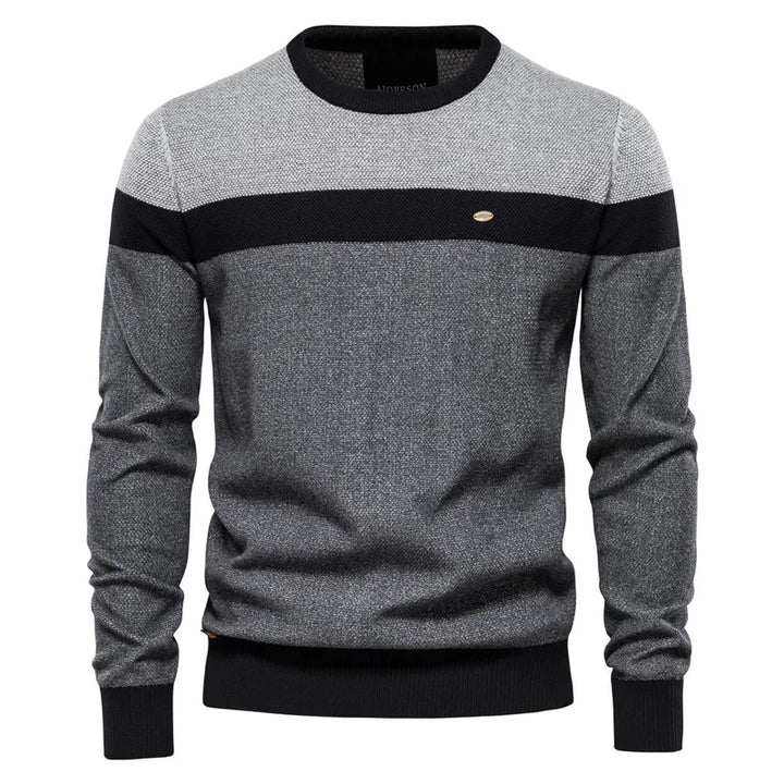 Men's colour block crew neck jumper in grey – Aelric – front view