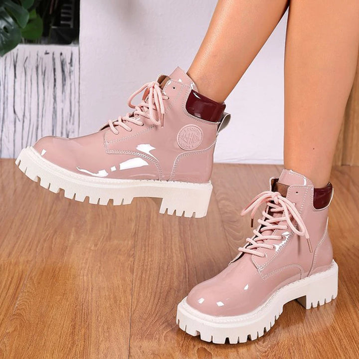 Women's Lace-Up Ankle Boots - Aria in Apricot – side view