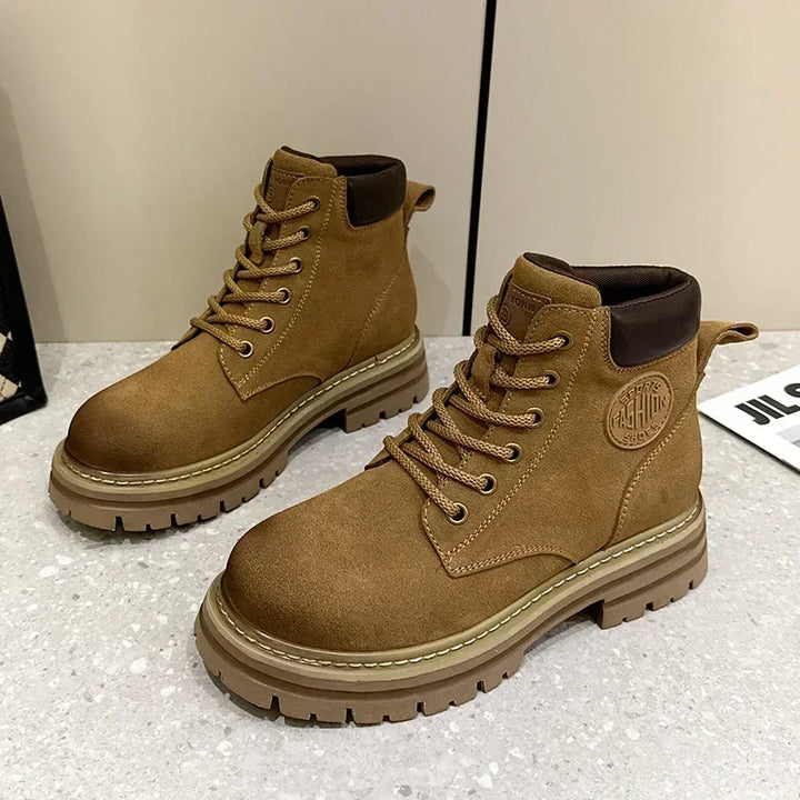 Women's Leather Worker Boots - Nora in Brown – angled side view