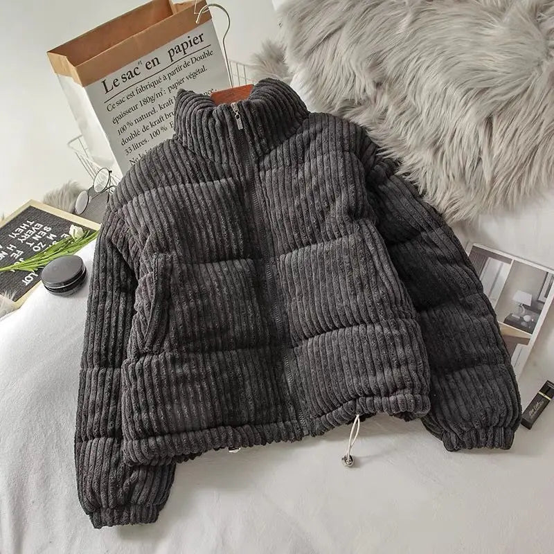 Moffat women's corduroy puffer jacket in Charcoal – alternate flat lay