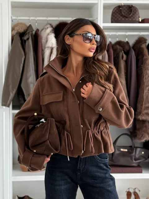 Women's Drawstring Waist Cropped Jacket - Marilenne