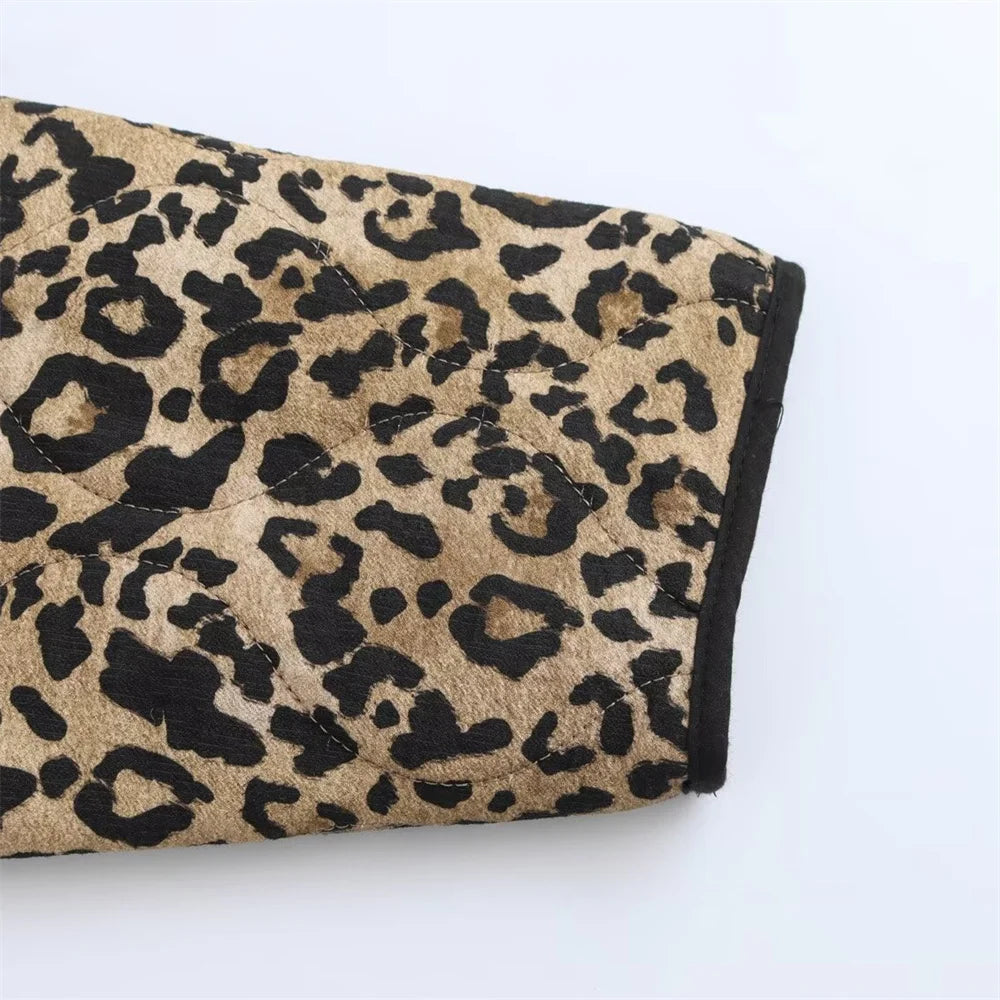 Women's leopard print quilted jacket Winona in Leopard – sleeve cuff detail