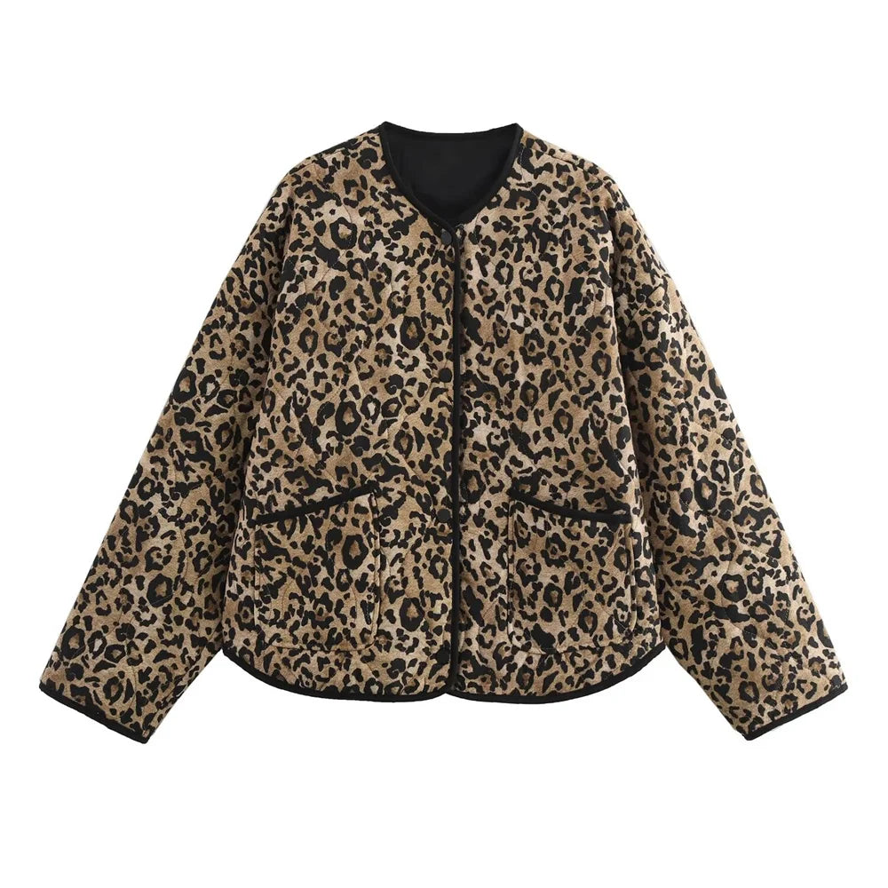 Women's leopard print quilted jacket Winona in Leopard – front view