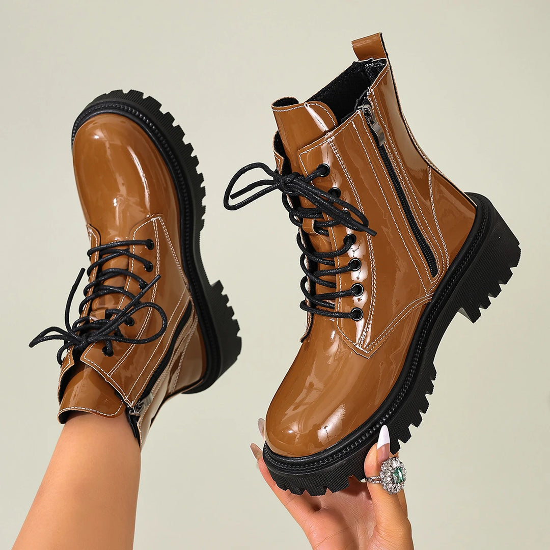 Women's Waterproof Combat Boots - Thea in Brown – side view