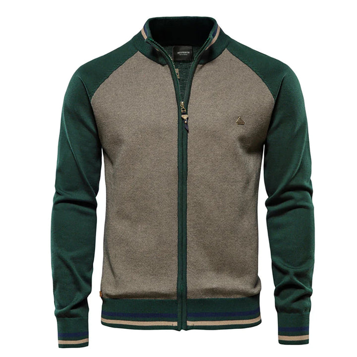 Men's zip up knit cardigan Aurelio in Green – front view