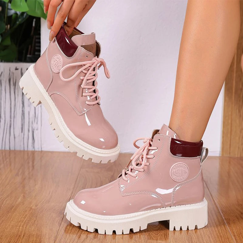 Women's Lace-Up Ankle Boots - Aria in Apricot – pair view