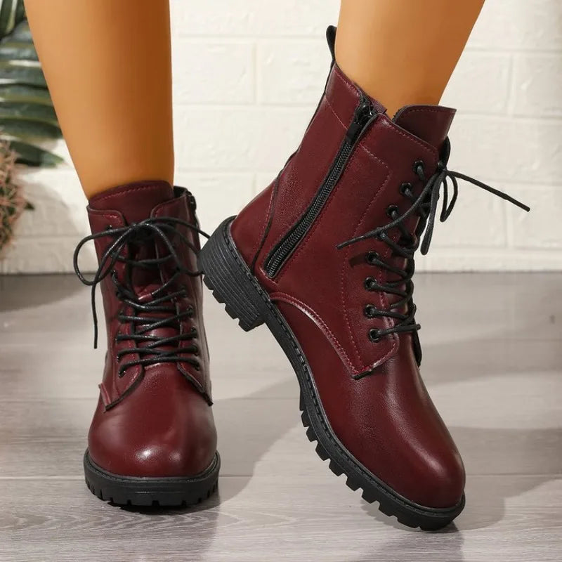 Women's Side-Lace Combat Ankle Boots – Vaurielle