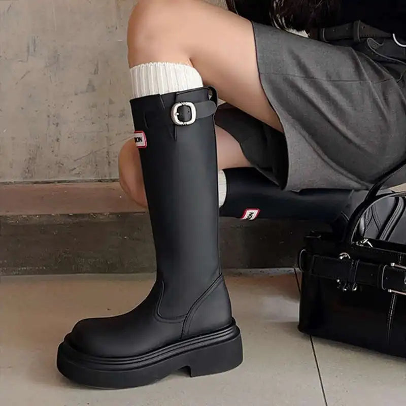 Women's Knee-High Chunky Sole Rain Boots - Noralise