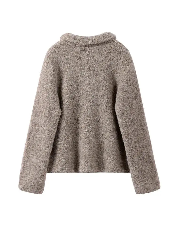 Women's fluffy cardigan Flossie in Beige – back view
