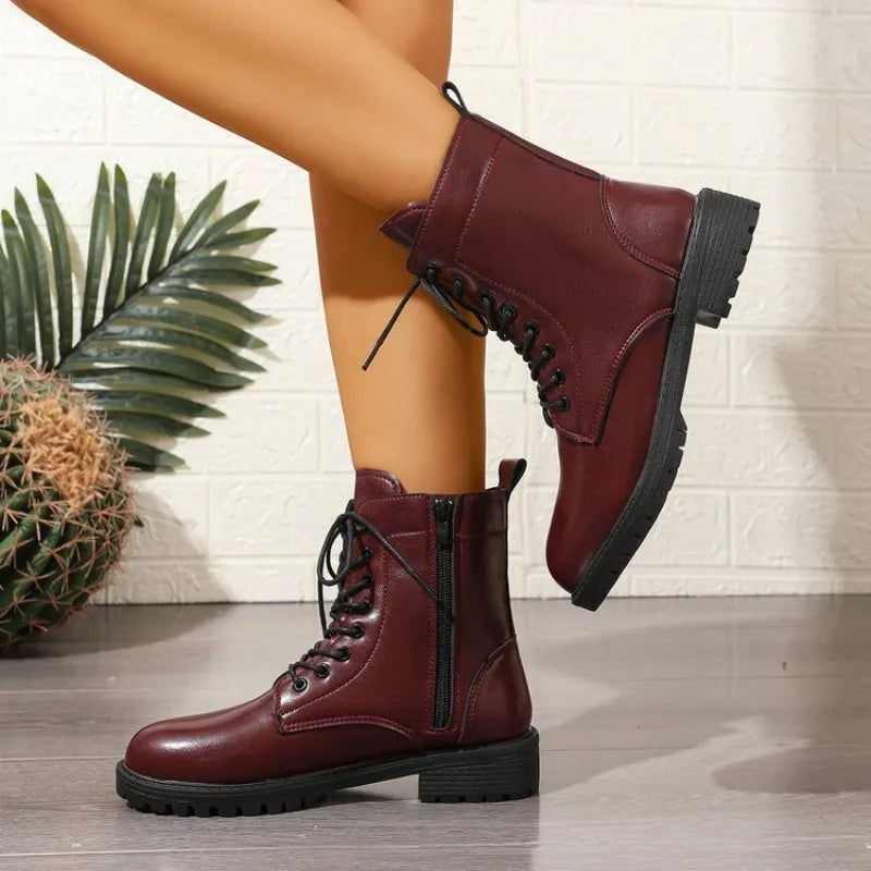 Women's Side-Lace Combat Ankle Boots – Vaurielle