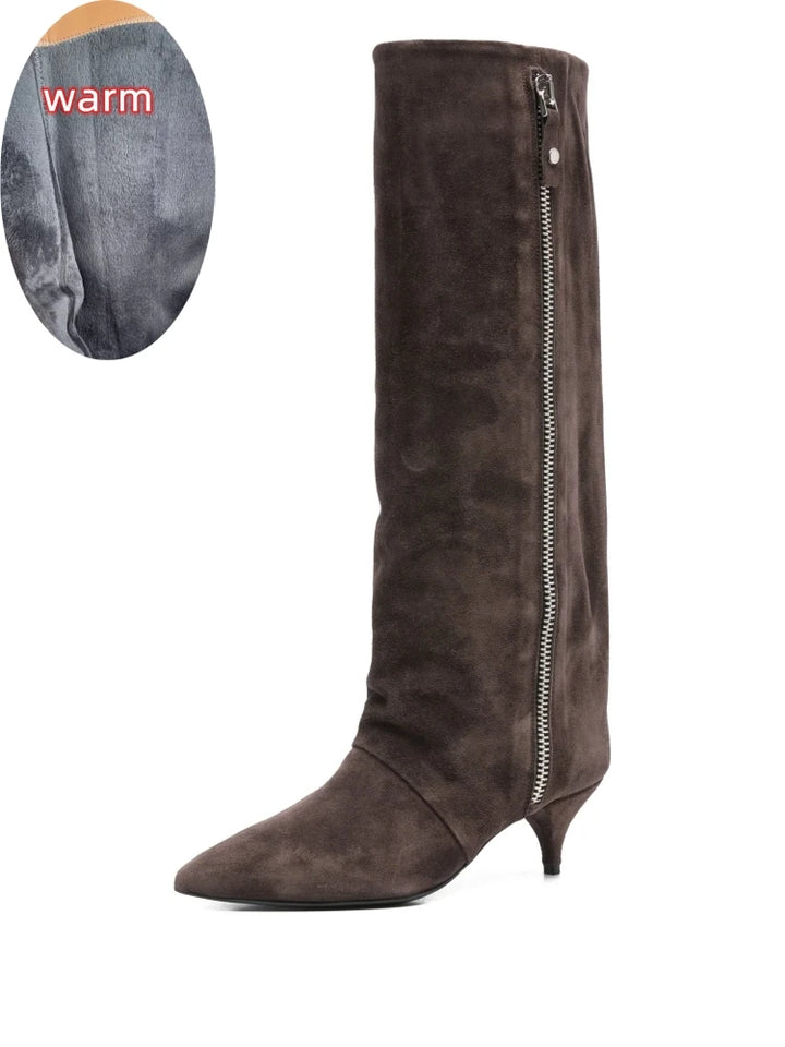 Women's Suede Kitten Heel Knee-High Boots – Roanelle