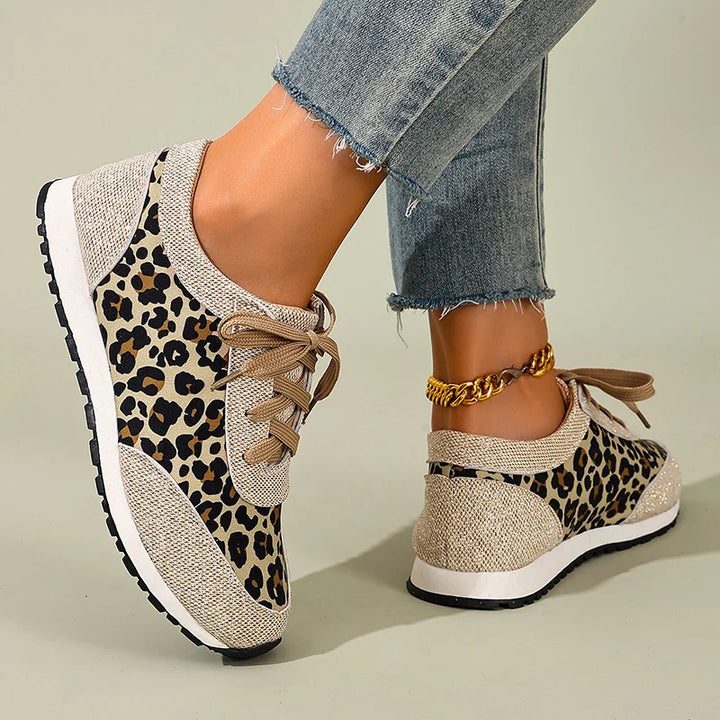 Women's Leopard Print Lace-Up Flat Sneakers – Cordelia