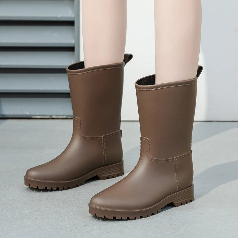 Women's Brown Mid-Calf Waterproof Rain Boots - Bruinelle