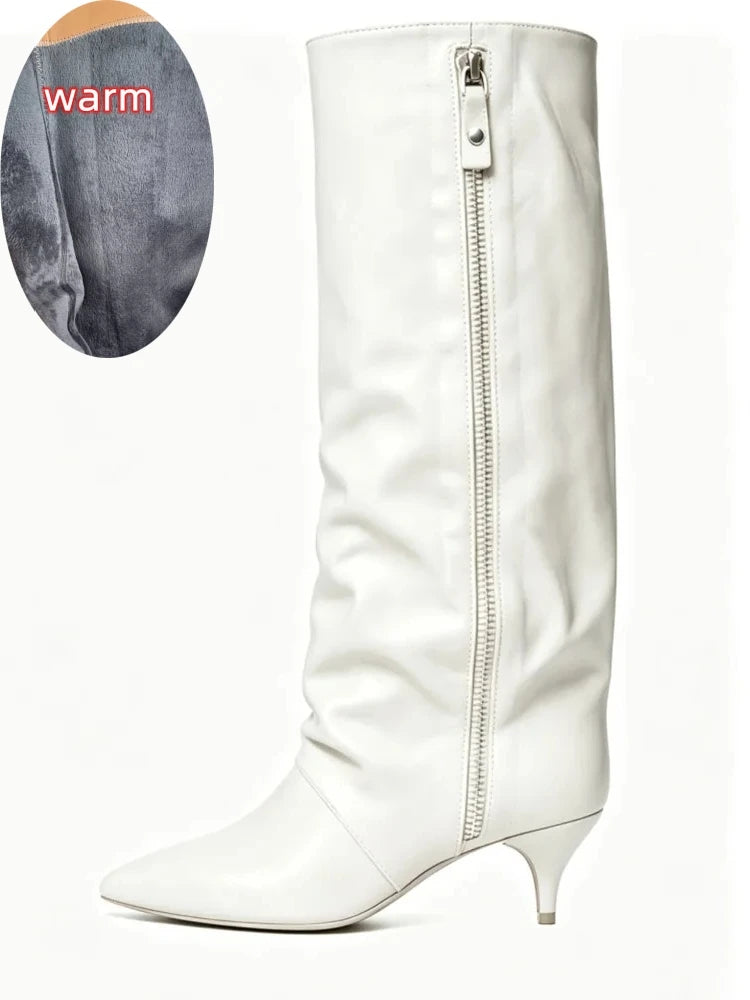 Women's Suede Kitten Heel Knee-High Boots – Roanelle