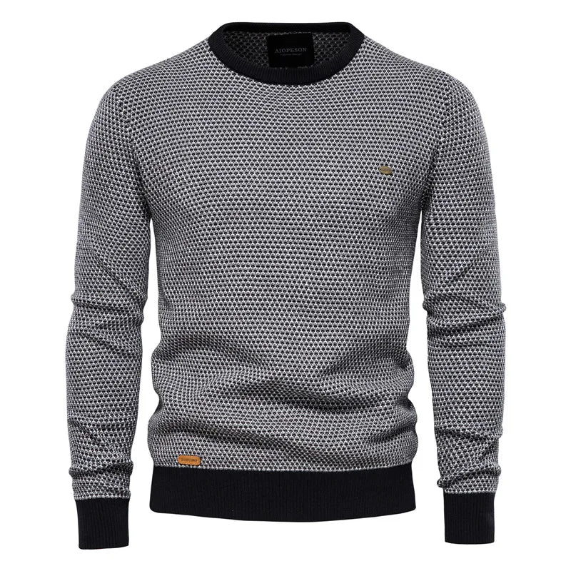 Men's textured crew neck jumper in grey and black – Lorien – front view