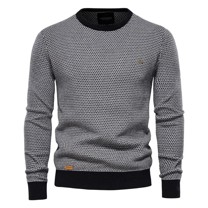 Men's textured crew neck jumper in grey and black – Lorien – front view