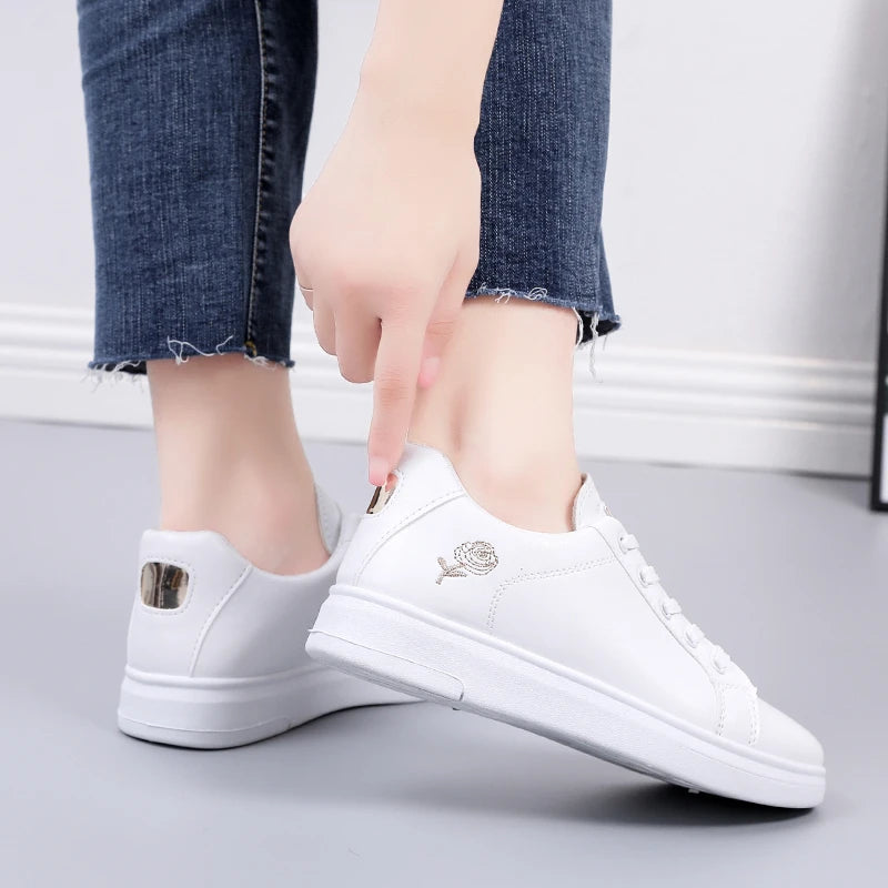Women's White Embroidered Rose Sneakers – Rosalind