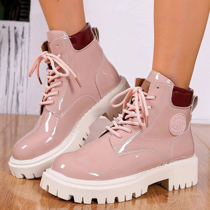 Women's Lace-Up Ankle Boots - Aria in Apricot – front view