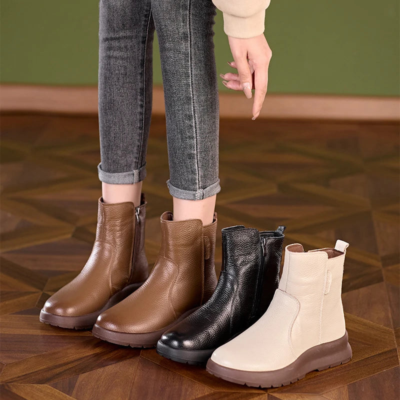 Women's Leather Chunky Sole Ankle Boots – Loriselle