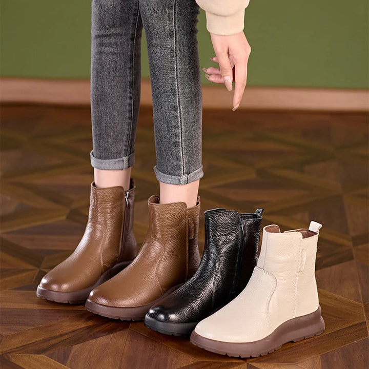 Women's Leather Chunky Sole Ankle Boots – Loriselle