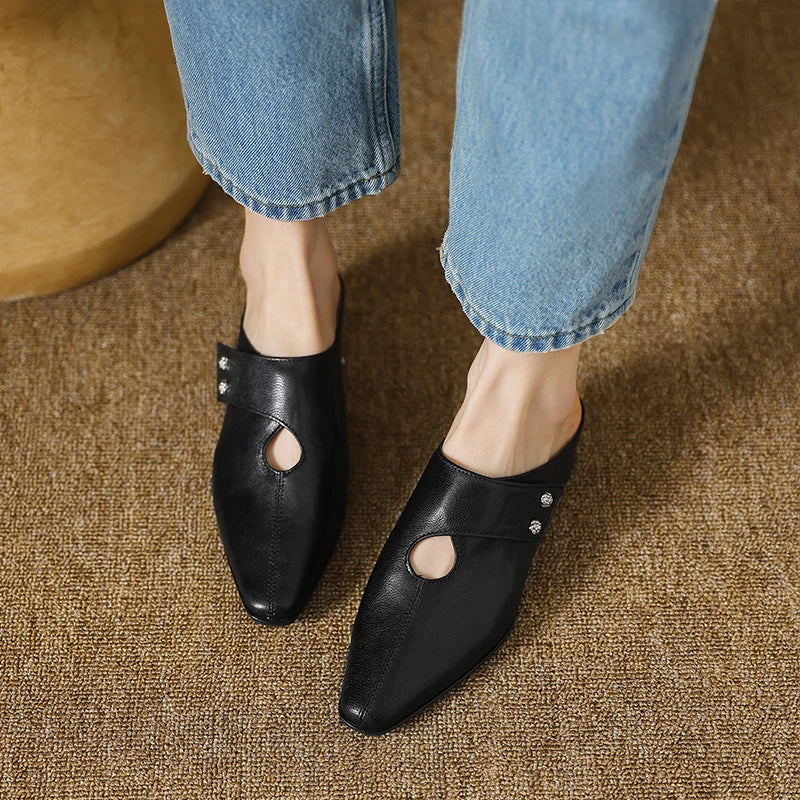Women's Leather Pointed Toe Mules – Olga