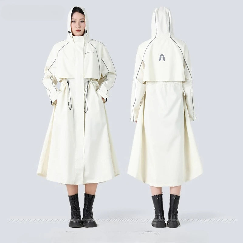 Women's Longline Hooded Cycling Rain Coat - Solvienne