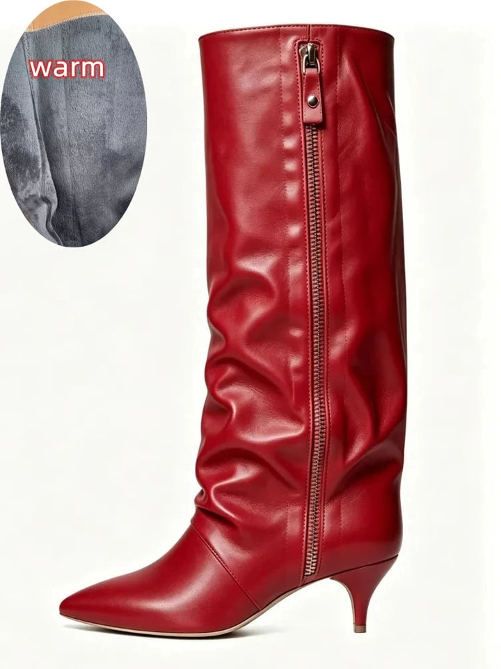 Women's Suede Kitten Heel Knee-High Boots – Roanelle