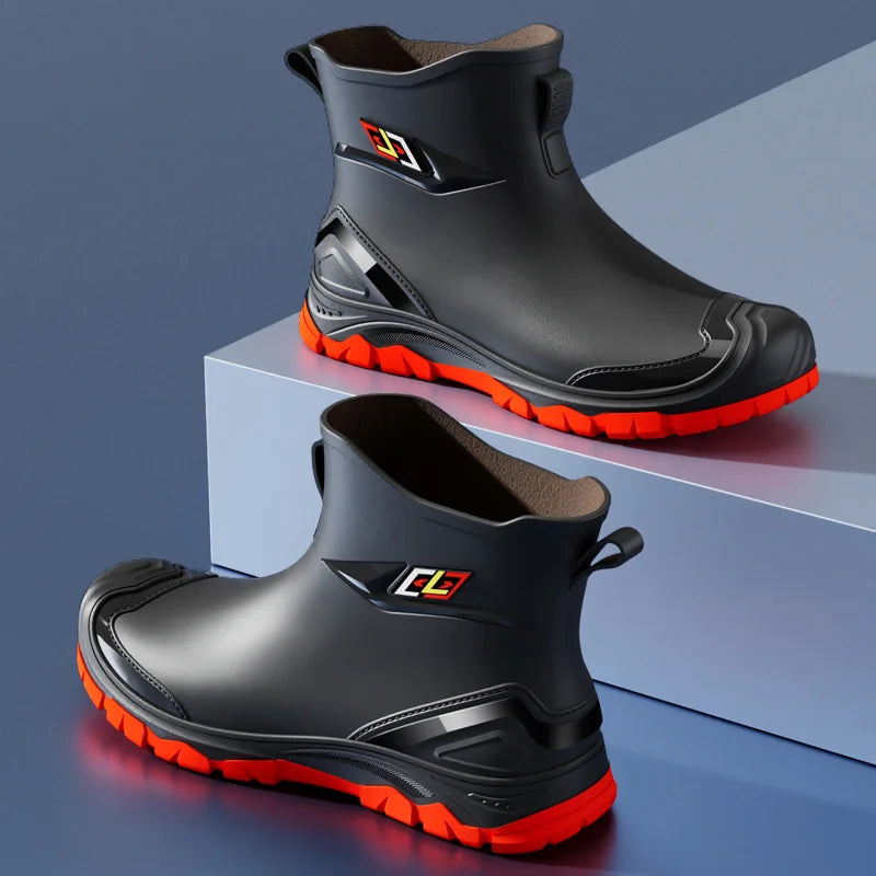 Men's Red Waterproof Rubber Work Boots - Galvane
