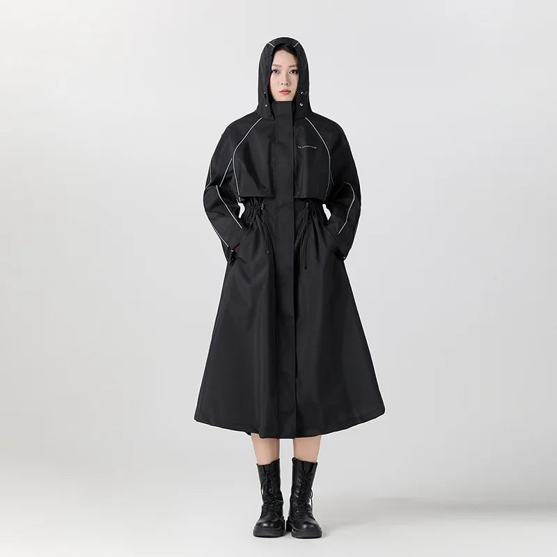 Women's Longline Hooded Cycling Rain Coat - Solvienne