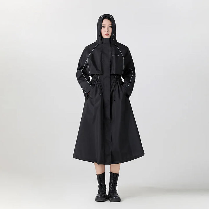 Women's Longline Hooded Cycling Rain Coat - Solvienne