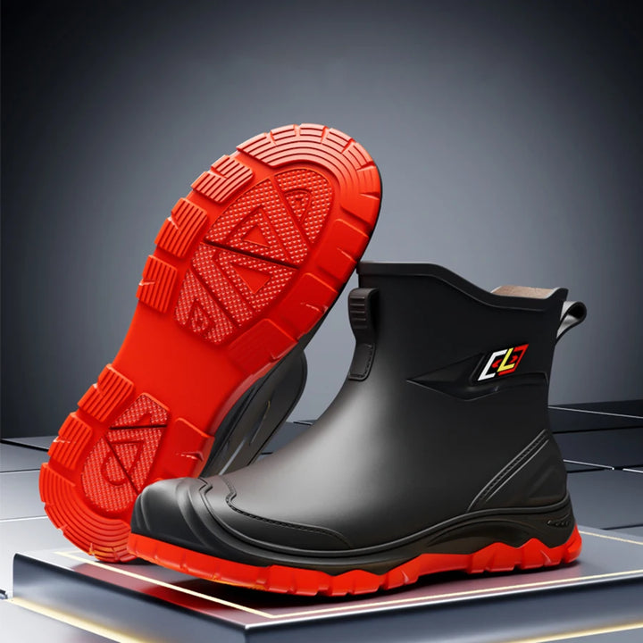 Men's Red Waterproof Rubber Work Boots - Galvane