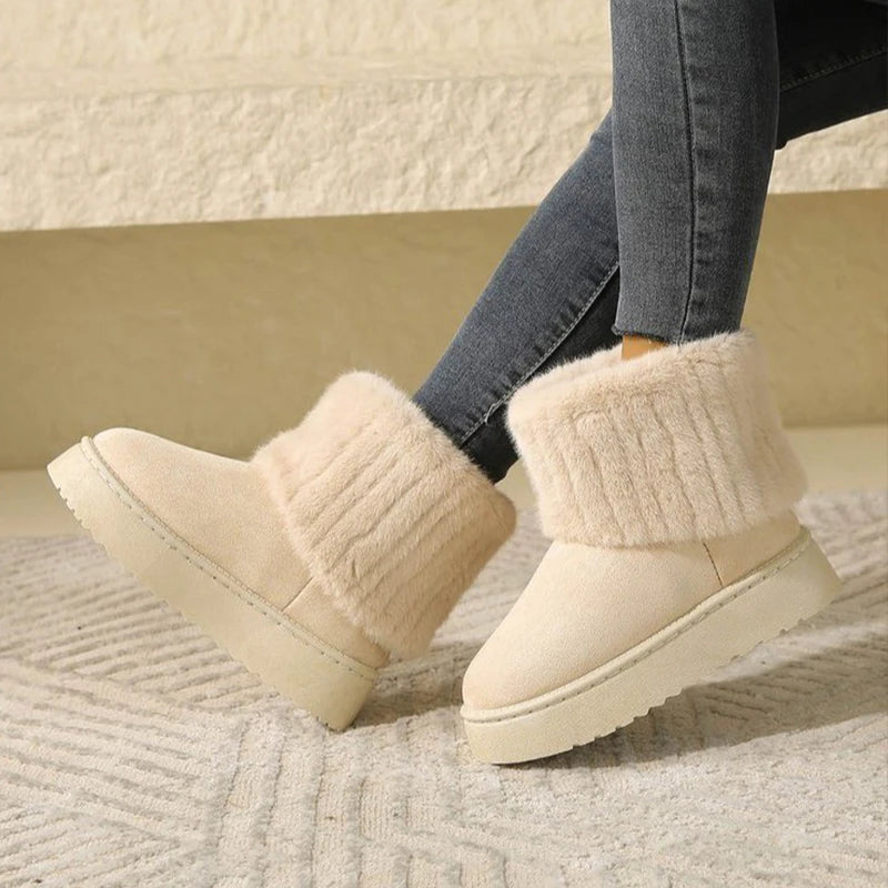 Women's Plush Slip-On Mid-Heel Boots – Vesparane