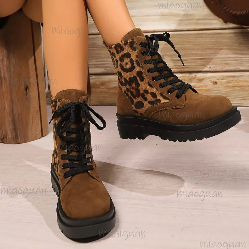 Women's Retro Faux Suede Leopard Ankle Boots – Juliet
