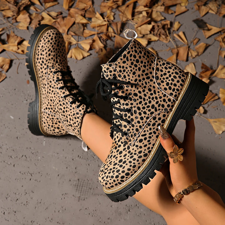 Women's Leopard Print Lace-Up Platform Ankle Boots – Lucinda