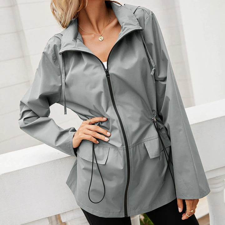 Women's Oversized Hooded Zip Raincoat - Ondalise