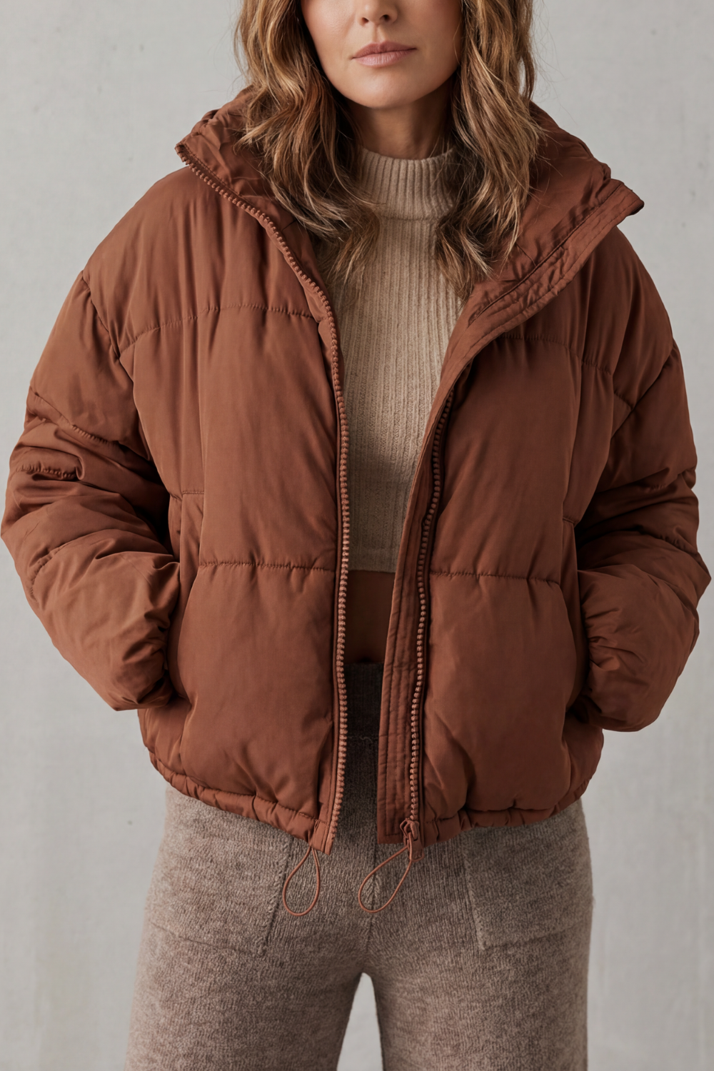 Women's Cozy Quilted Cropped Puffer Jacket – Fern