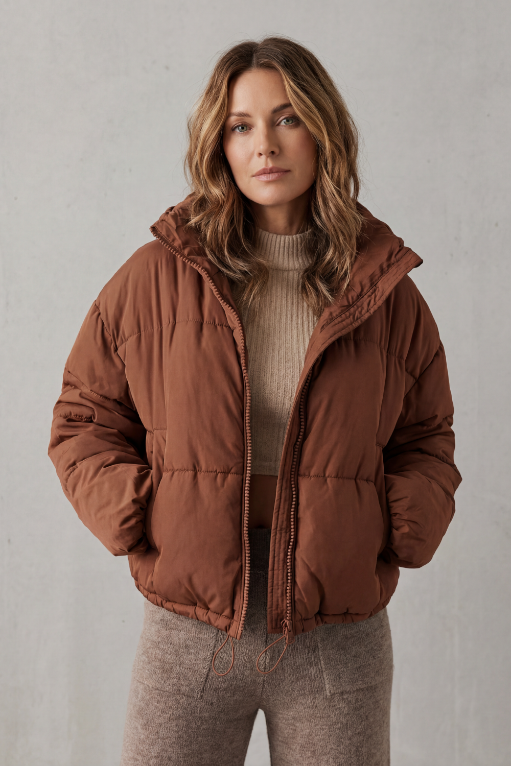 Women's Cozy Quilted Cropped Puffer Jacket – Fern