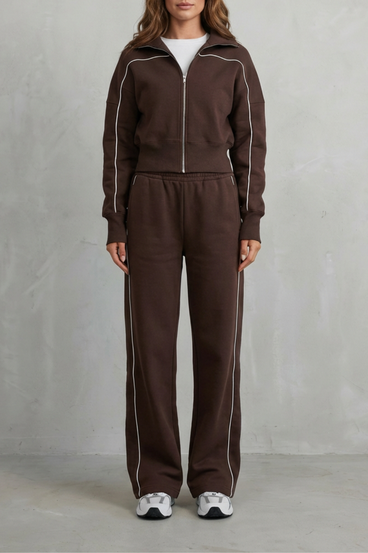 Women's Zip-Up Cardigan and Wide-Leg Trouser Co-ord Set - Fenolise