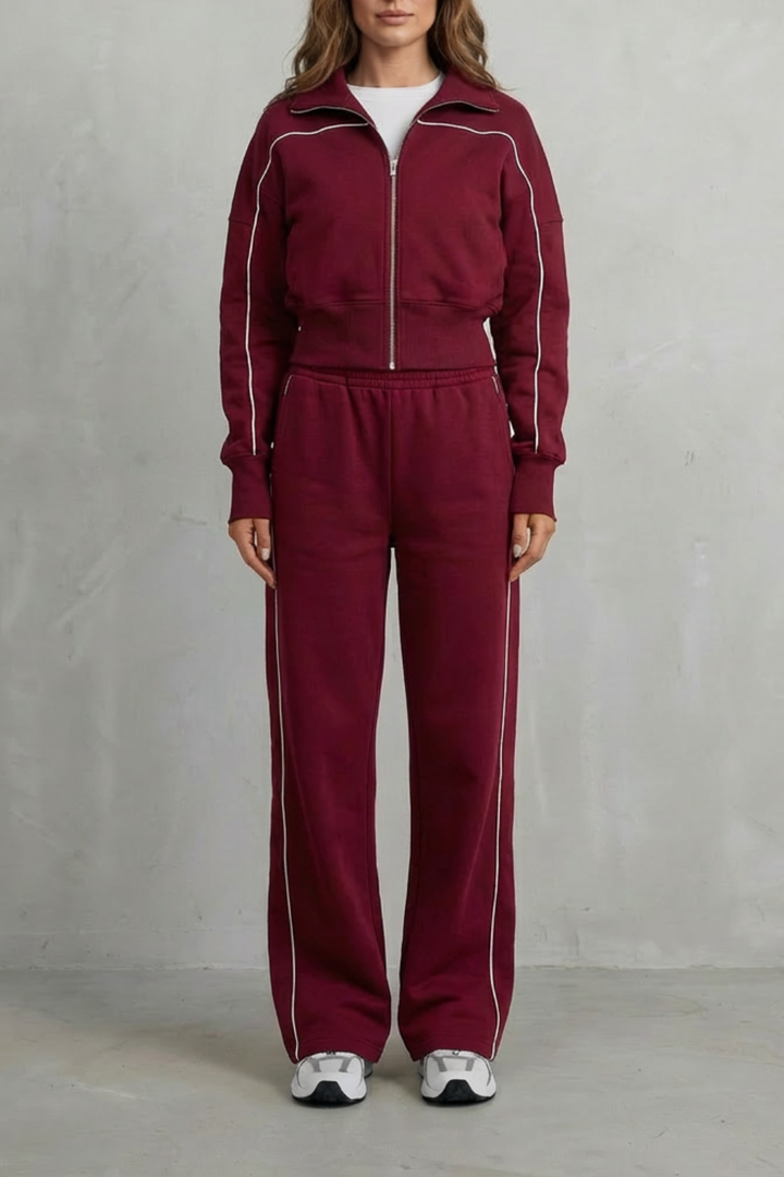 Women's Zip-Up Cardigan and Wide-Leg Trouser Co-ord Set - Fenolise