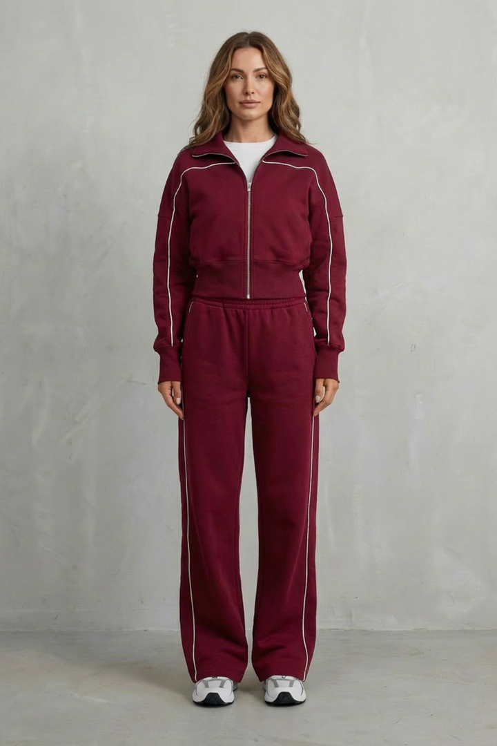 Women's Zip-Up Cardigan and Wide-Leg Trouser Co-ord Set - Fenolise