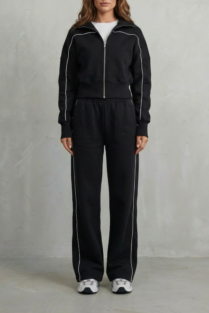Women's Zip-Up Cardigan and Wide-Leg Trouser Co-ord Set - Fenolise