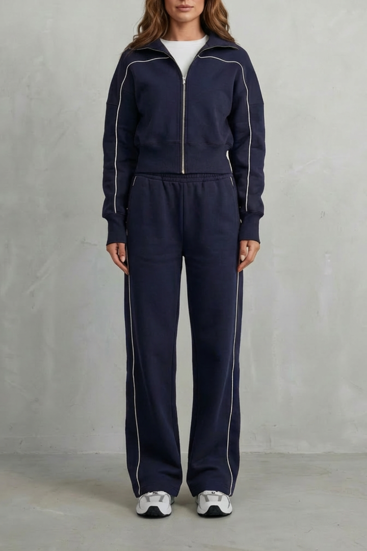 Women's Zip-Up Cardigan and Wide-Leg Trouser Co-ord Set - Fenolise
