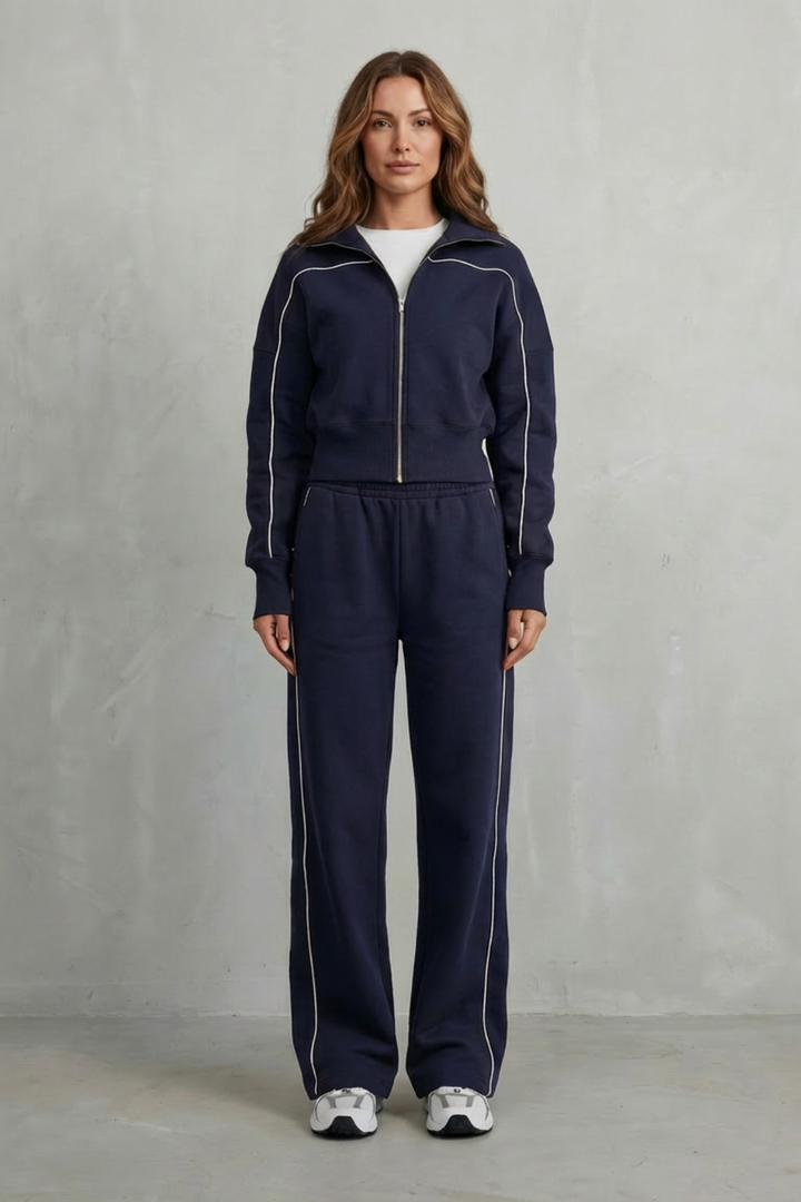 Women's Zip-Up Cardigan and Wide-Leg Trouser Co-ord Set - Fenolise