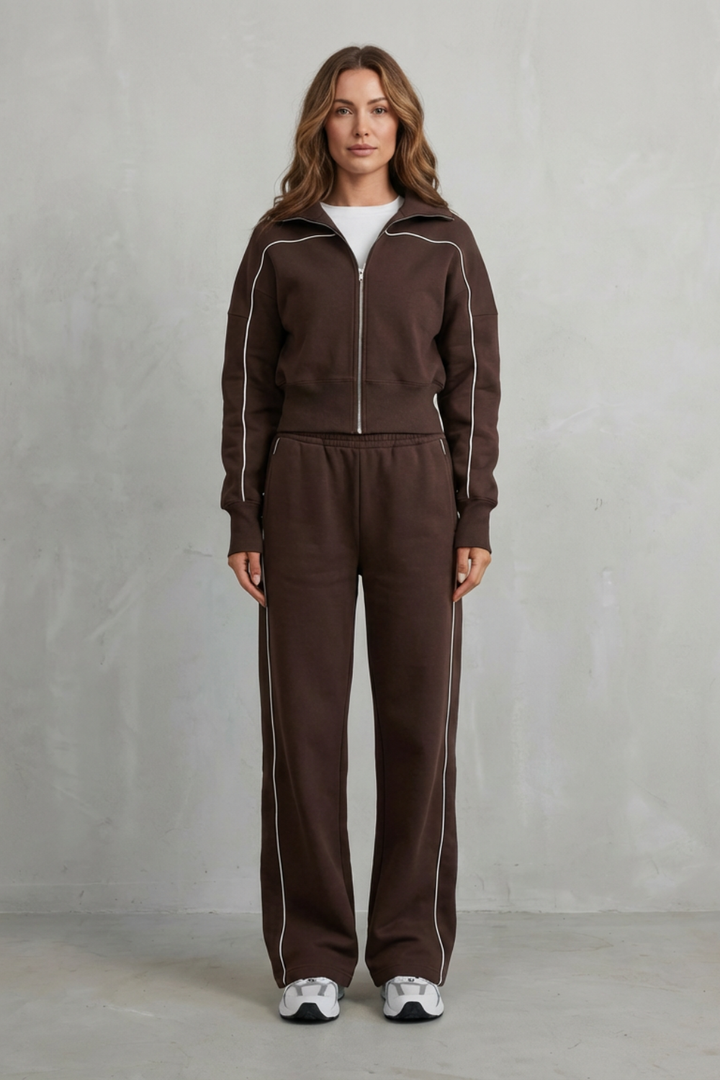 Women's Zip-Up Cardigan and Wide-Leg Trouser Co-ord Set - Fenolise