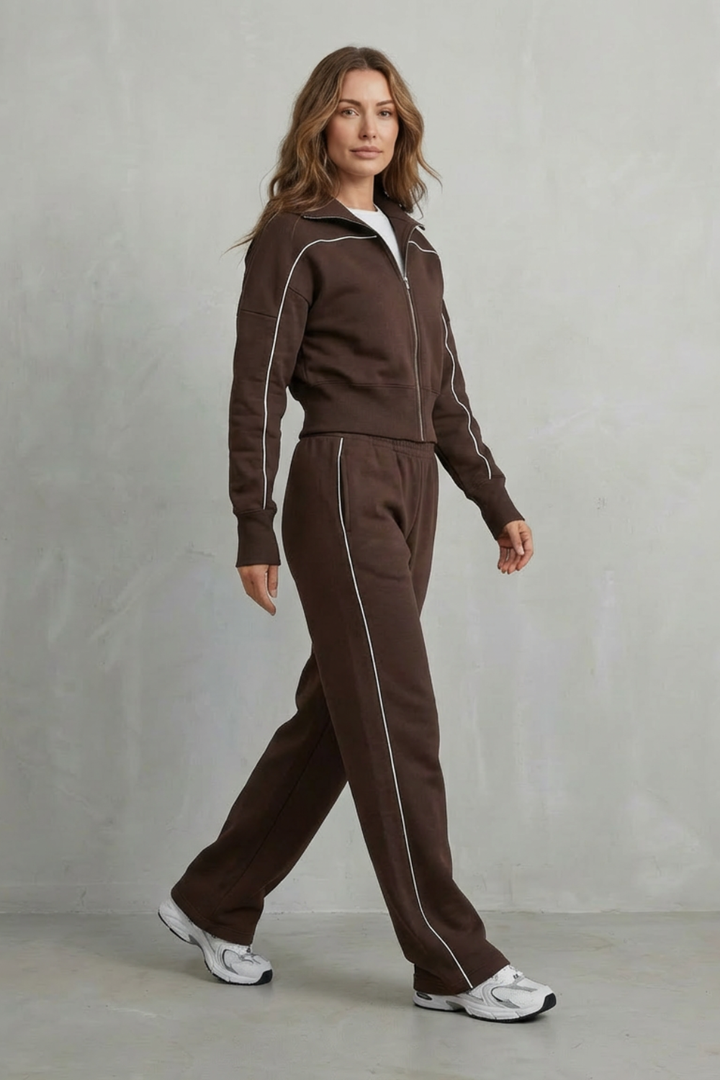 Women's Zip-Up Cardigan and Wide-Leg Trouser Co-ord Set - Fenolise