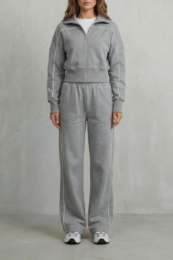 Women's Zip-Up Cardigan and Wide-Leg Trouser Co-ord Set - Fenolise