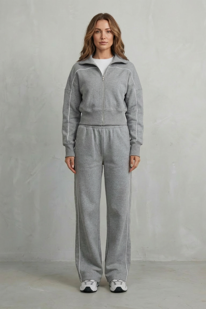 Women's Zip-Up Cardigan and Wide-Leg Trouser Co-ord Set - Fenolise