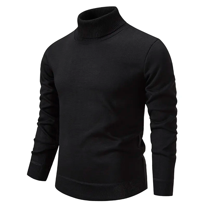 Men's black fine knit roll neck jumper – front view