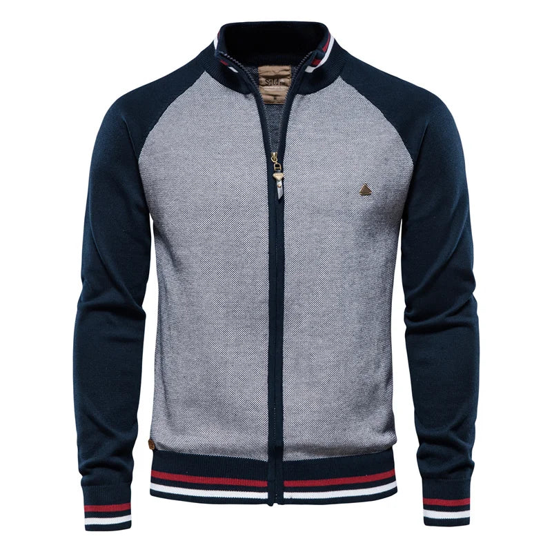 Men's zip up knit cardigan Aurelio in Blue – front view